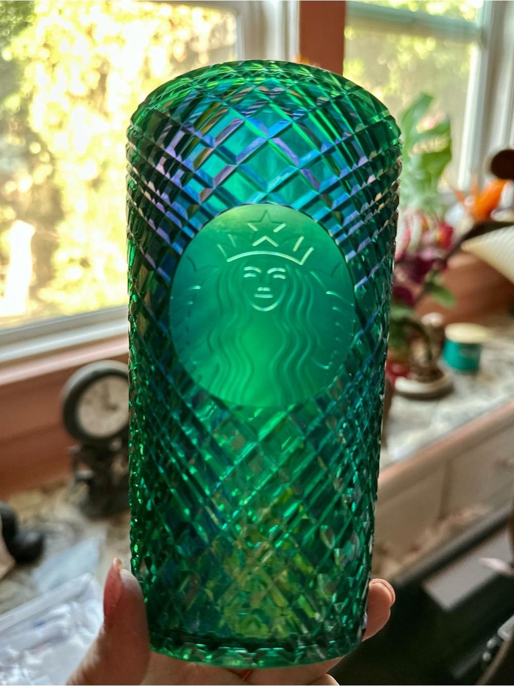 💯 Starbucks Green-Blue Textured Iridescent Tumbler with Embossed Siren / 16 oz.